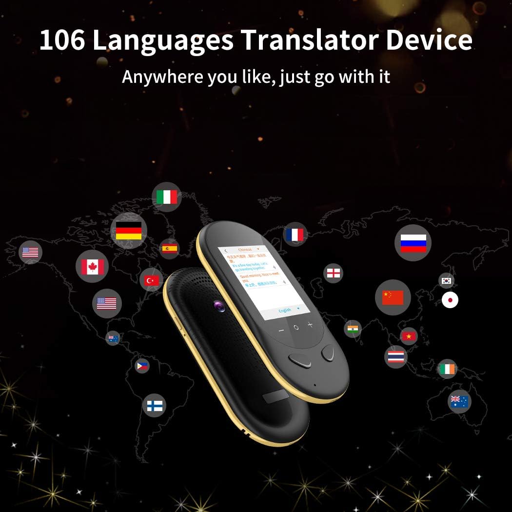 Language Translator Device Offline Translator Device Two Way Instant Voice Translator Support 106 Languages with Camera Translation for Travelling Abroad Learning Shopping Business Chat Black Image