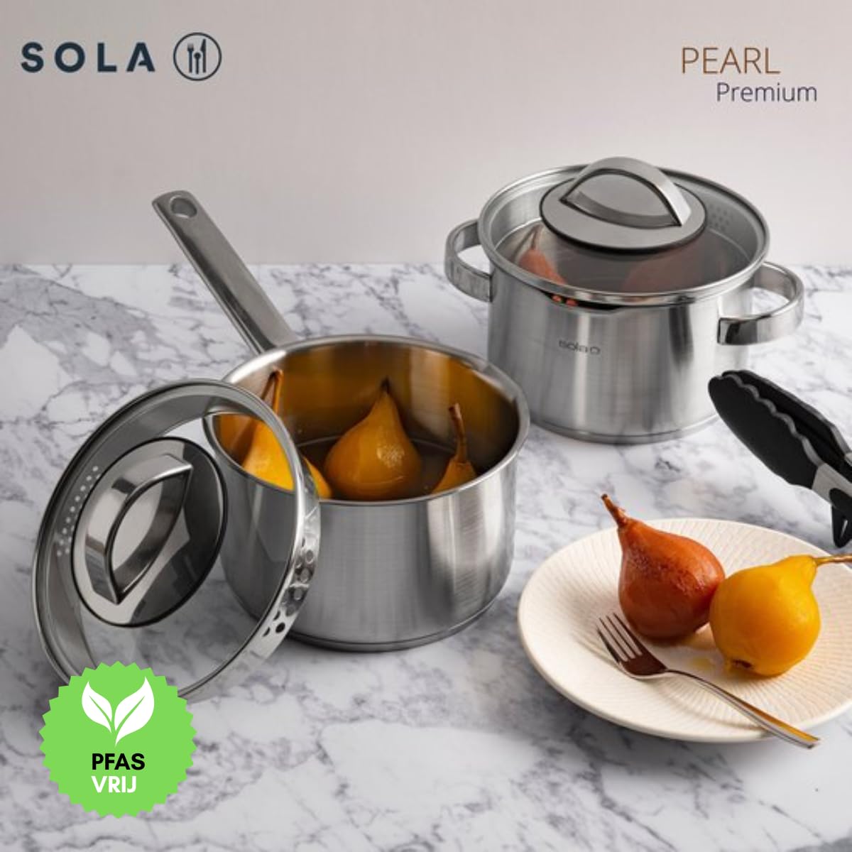 Sola zestaw garnków Pearl - stal szlachetna - garnek do gotowania ø 16, 18, 20 cm i rondel ø 16 cm - nadaje się do indukcji - 4 części