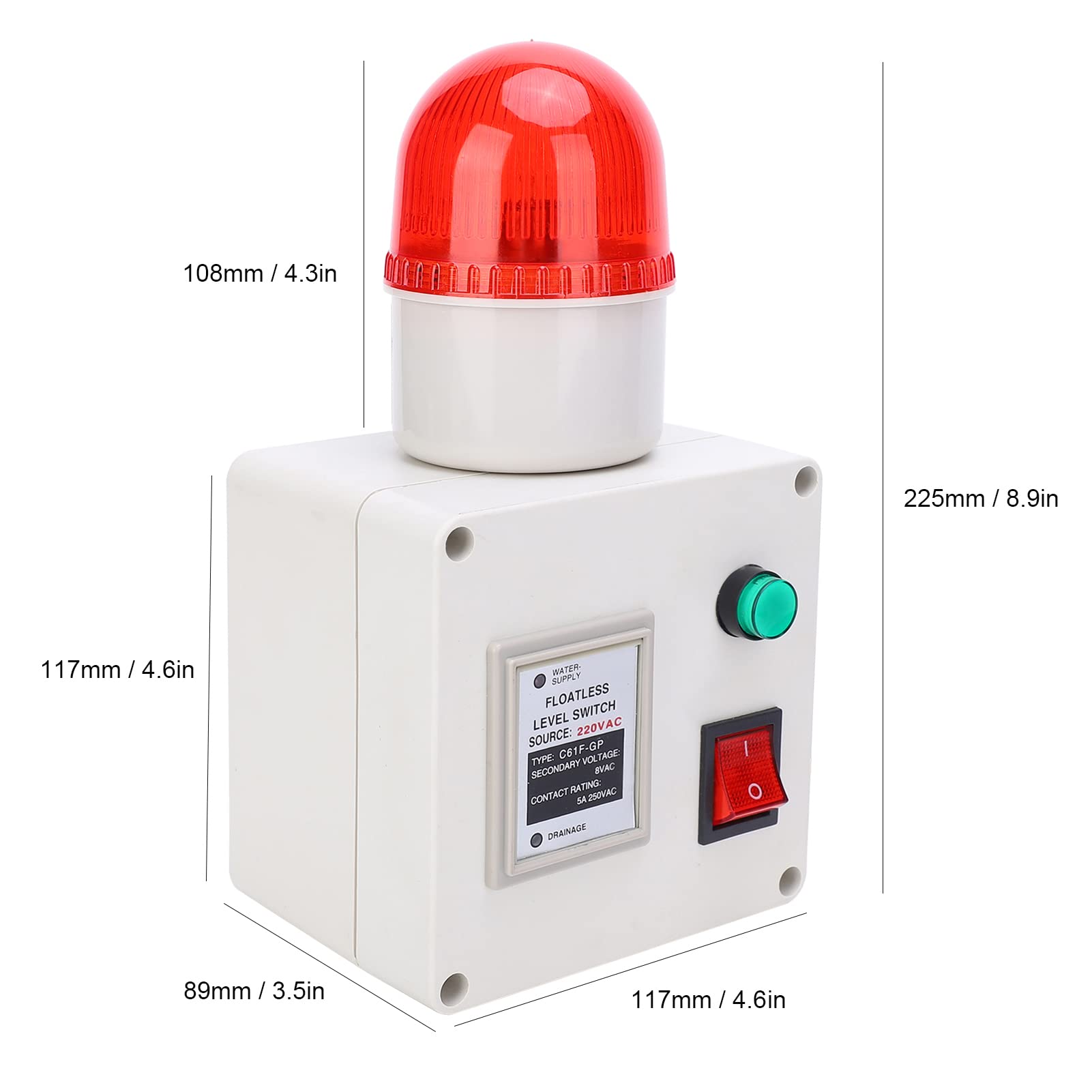 Contrôleur de Niveau d'eau en Acier Inoxydable avec Silencieux, Alarme, Détecteur de 90 DB avec Silencieux pour Réservoirs de Poisson, Piscines, Purificateurs d'eau