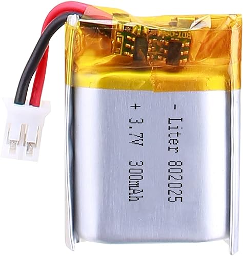 Batería recargable de iones de polímero de litio de 3,7 V 300 mAh 802025 Lipo con conector JST PH 0.079 in