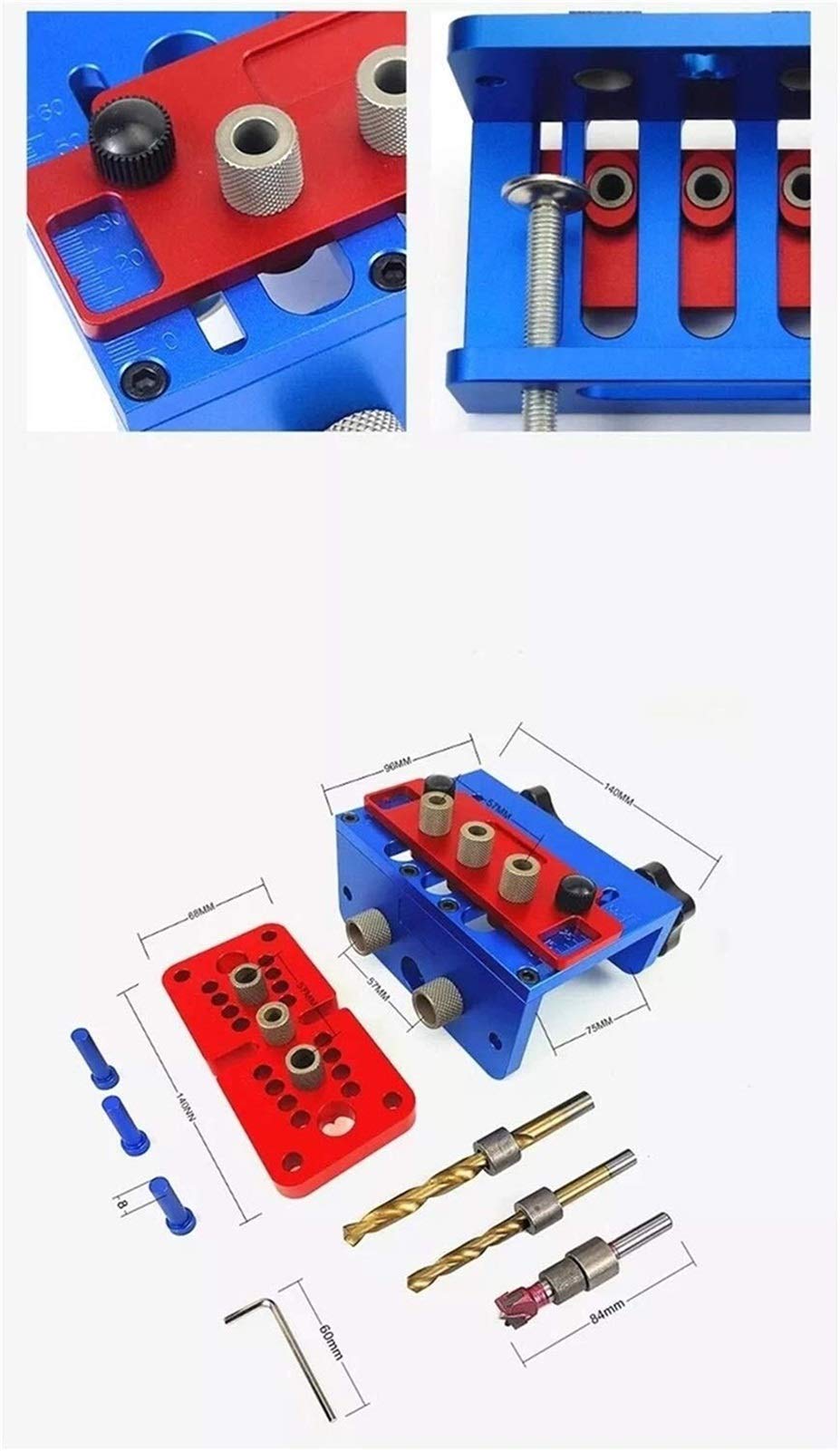 Lavorazione del Legno Drill Guida Set 3 in 1 perforatrice Sagomatura Jig Auto Serrare Morsetto Spine Tenon di punzonatura con Drill Bits Perni di Posizionamento Strumenti di falegnameria