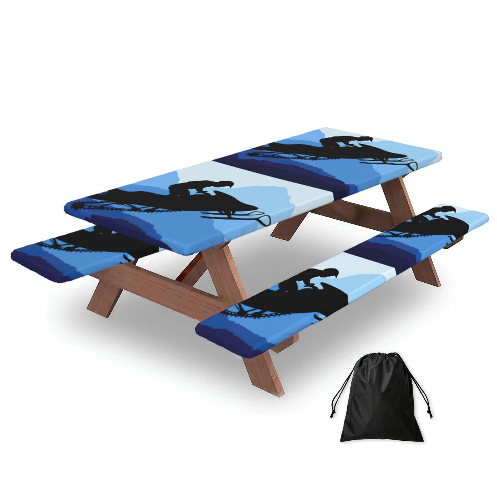 Yqxwjl Black Snowmobile Print Camping Essentials Waterproof Camping Table And Bench Cover With Drawstring Bag 183 Cm
