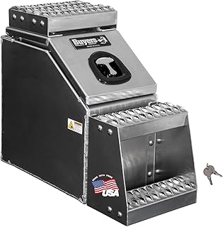 Buyers Products 1705280 Silver Smooth Aluminum WideOpen Class 8 Saddle Step Box, 28.5 x 12.25 x 23.3 Inch, Frame Steps with Side Storage, Locking Die-cast Compression Latch, Semi-Truck Tool Box
