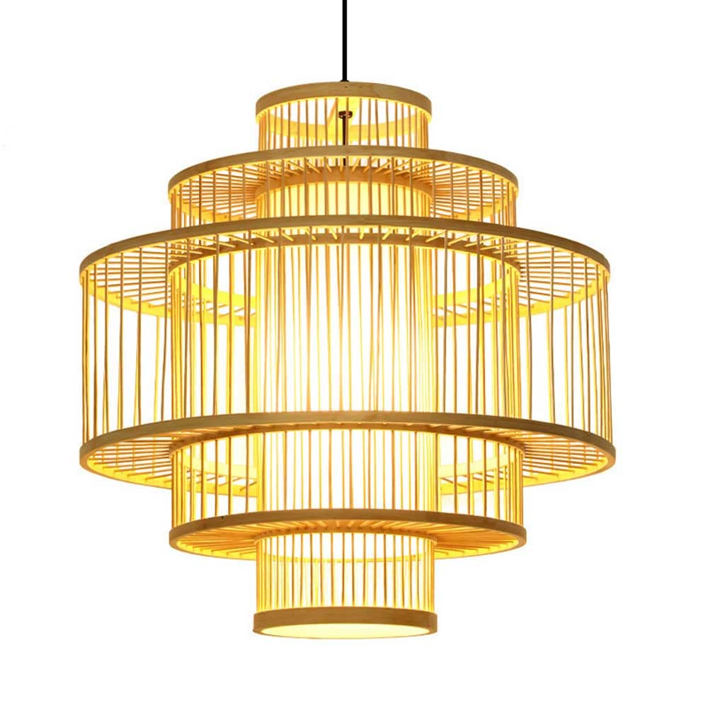 OZBMA Chinese Style Wood Chandelier Ceiling Light Fitting in Vintage, Farmhouse Bamboo Basket Pendant Lamp Shade Tradition Wall Fixture for Living Room Restaurant,23.6in (size_name 60cm*60cm)