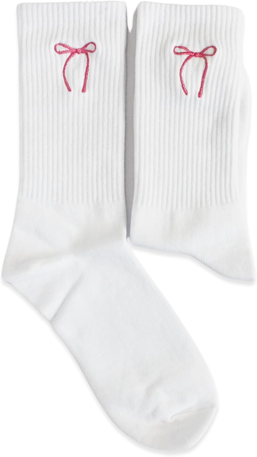 Minimal Embroidered Crew Socks for Women, Simple Icon Design, Everyday Casual Socks - Image 4