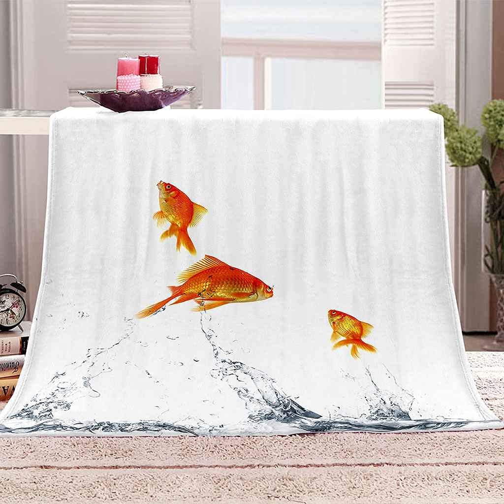 Couverture flanelle poisson rouge 150x200cm douce pour canapé