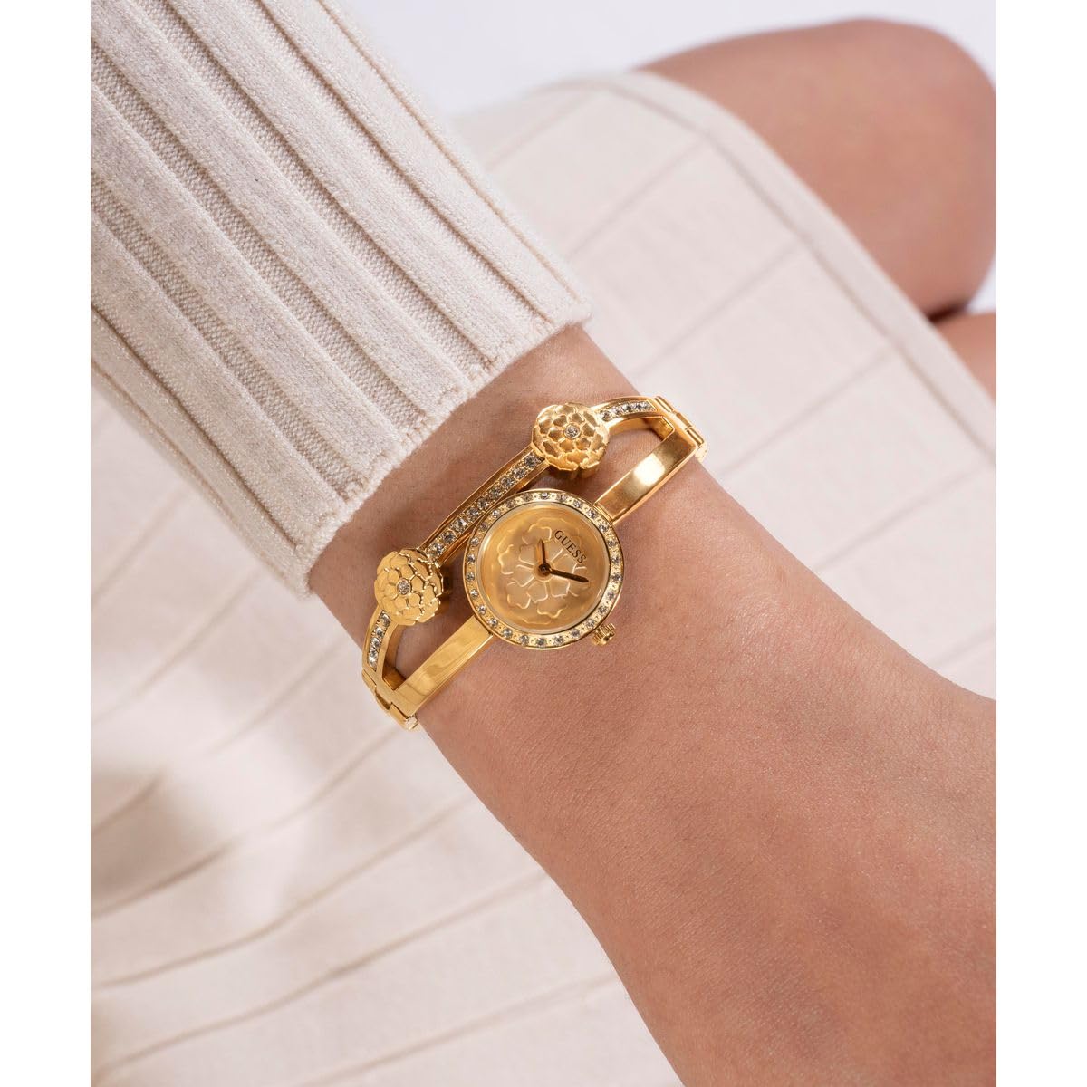 GUESS Chloe Orologio analogico da donna, larghezza cassa 20,5 mm, tonalità oro/champagne, Tonalità oro/Champagne, Classico