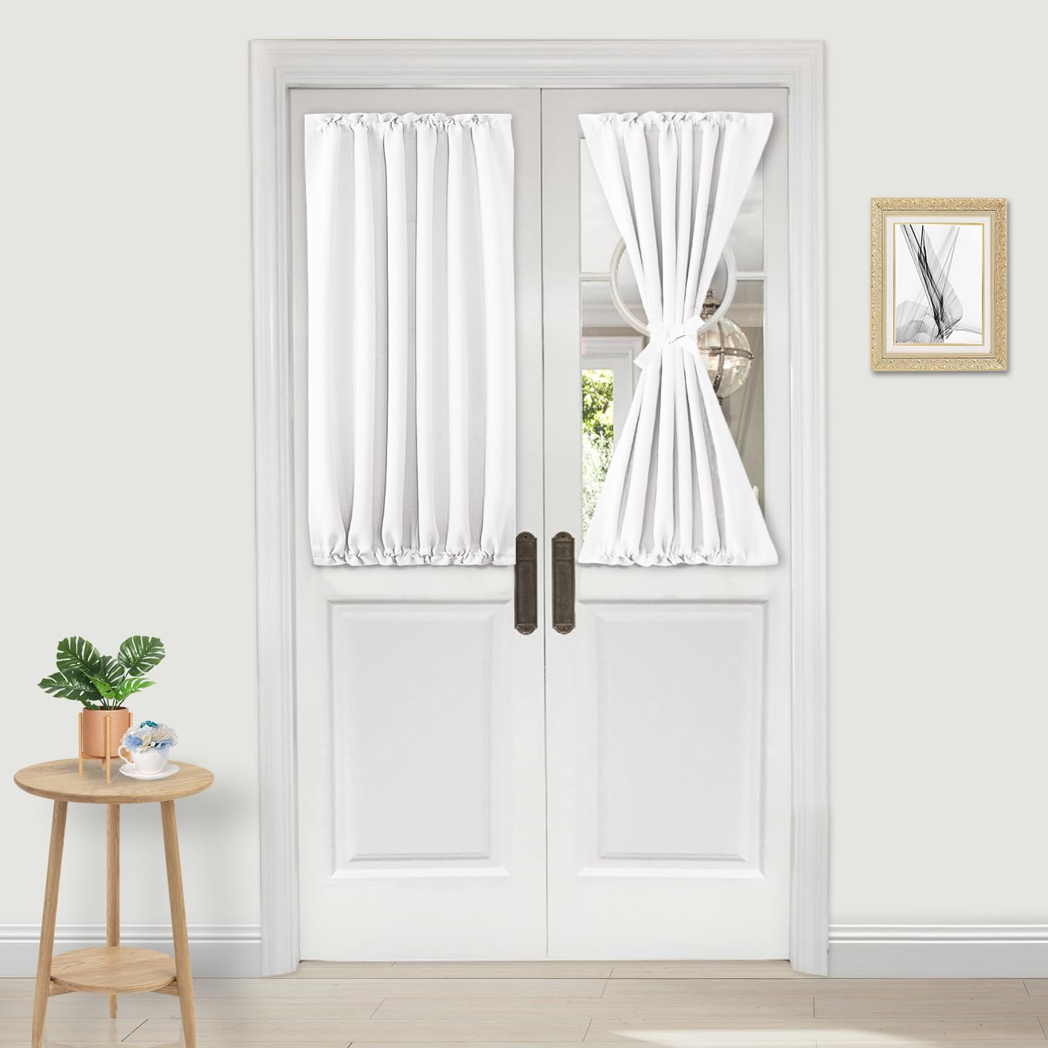 DWCN French Door Curtains – Rod Pocket Thermal Curtain for Doors with Glass Window, Kitchen and Patio Doors for Privacy, 25 X 40 Inches Long, 1 Curtain Panel with Tieback, Pure White — image 1