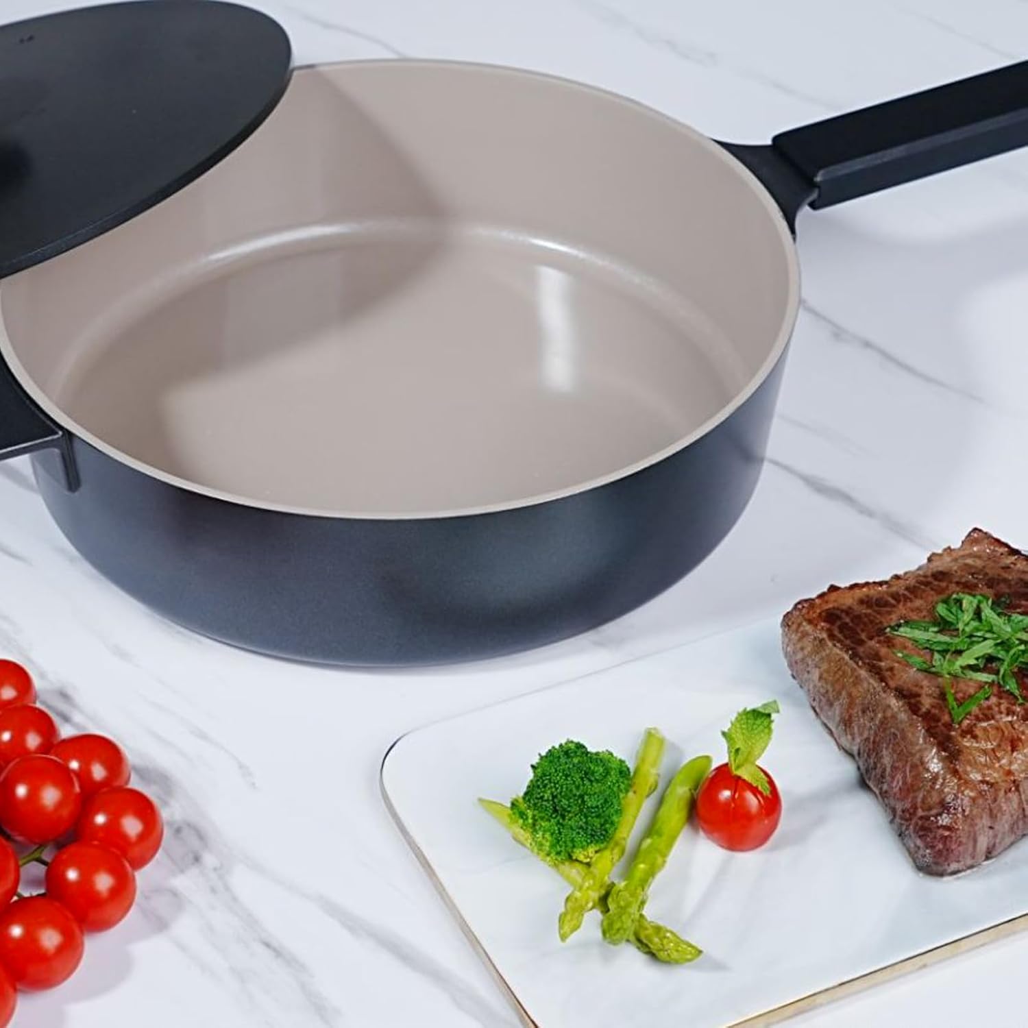 11 Inch All in One Pan with Lid Ceramic Nonstick and 9.5 Inch Circle Pan,Multifunctional Pan Sets for Vertasile Cooking (Black)