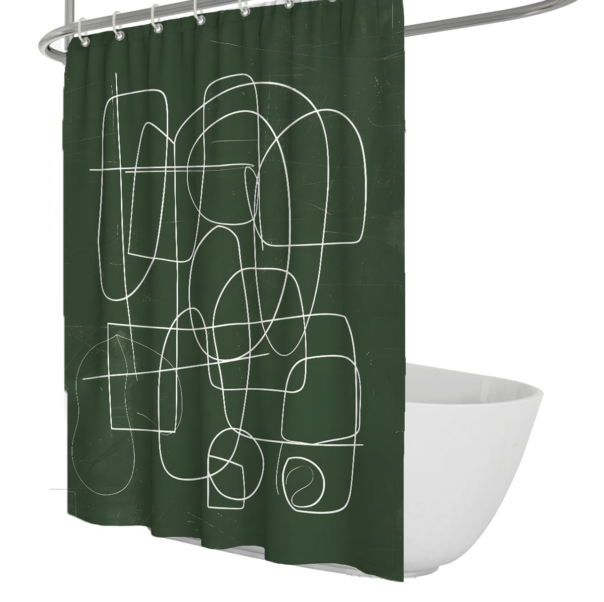 UIRINGART Olive Green White Geometric Loops Shower Curtain W160xL200cm Abstract Line Art Anti Mould Mildew Resistant Bath Curtains For Bath Tub With Hook