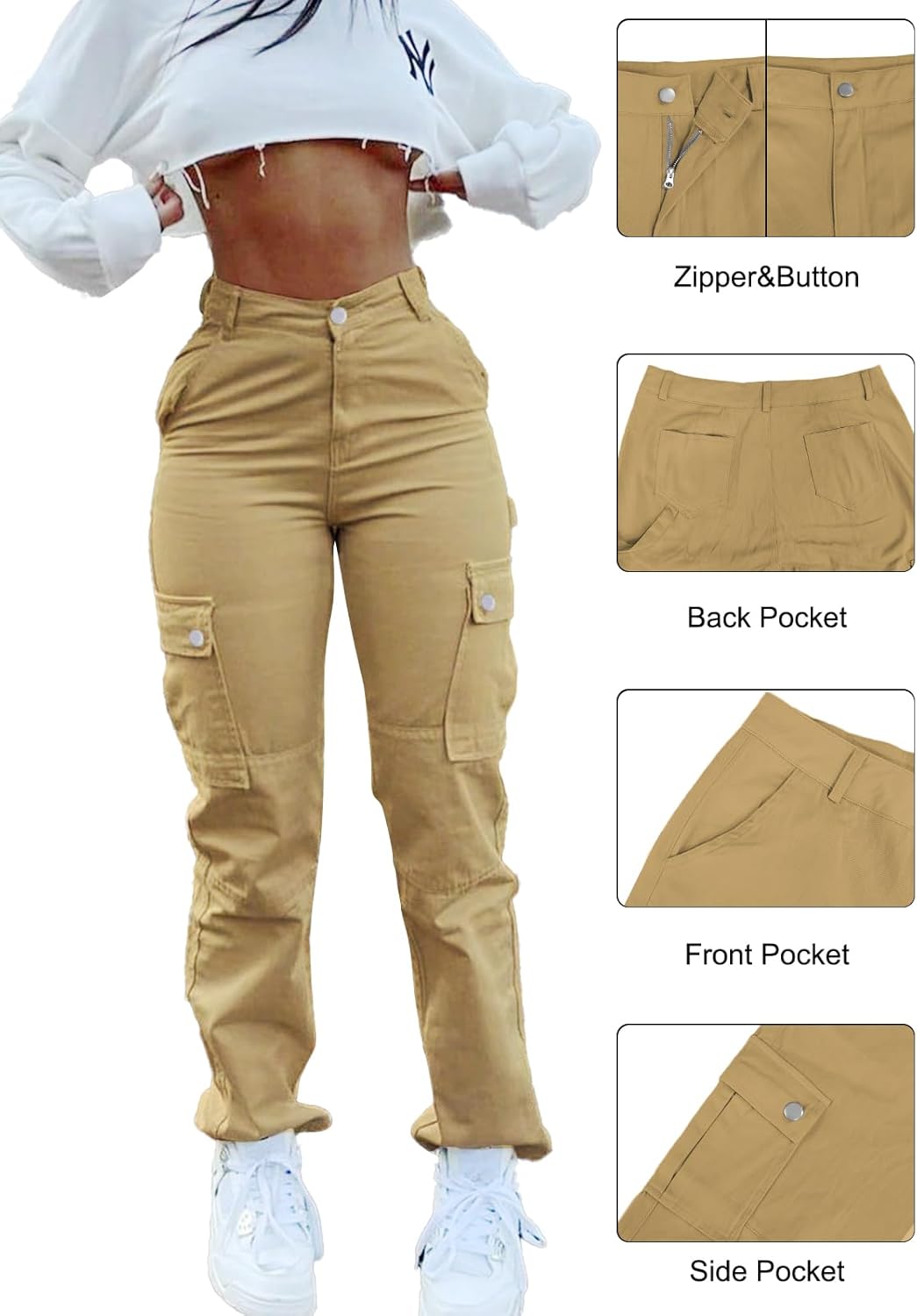 Cargo Pants for Women High Waisted Casual Pants Work Pants Baggy Stretchy Straight Leg Pants - Image 5
