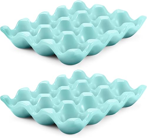Miniatura 23 de Flexzion Bandeja de Cerámica para 12 Huevos - Portahuevos de Porcelana para Docena Completa Contenedor Organizador de Almacenamiento Soporte