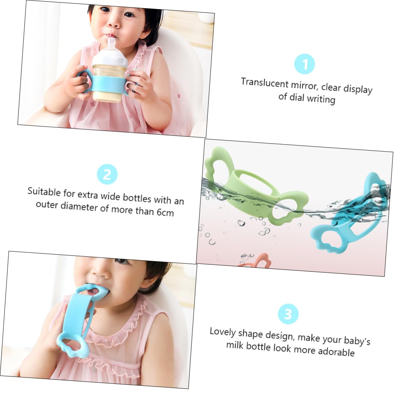 SHOWERORO 2Pcs Bottle Grip Handles Ergonomic Silicone Wide Mouth Nursing Bottle Accessories for Newborns Easy to Carry Chic Design