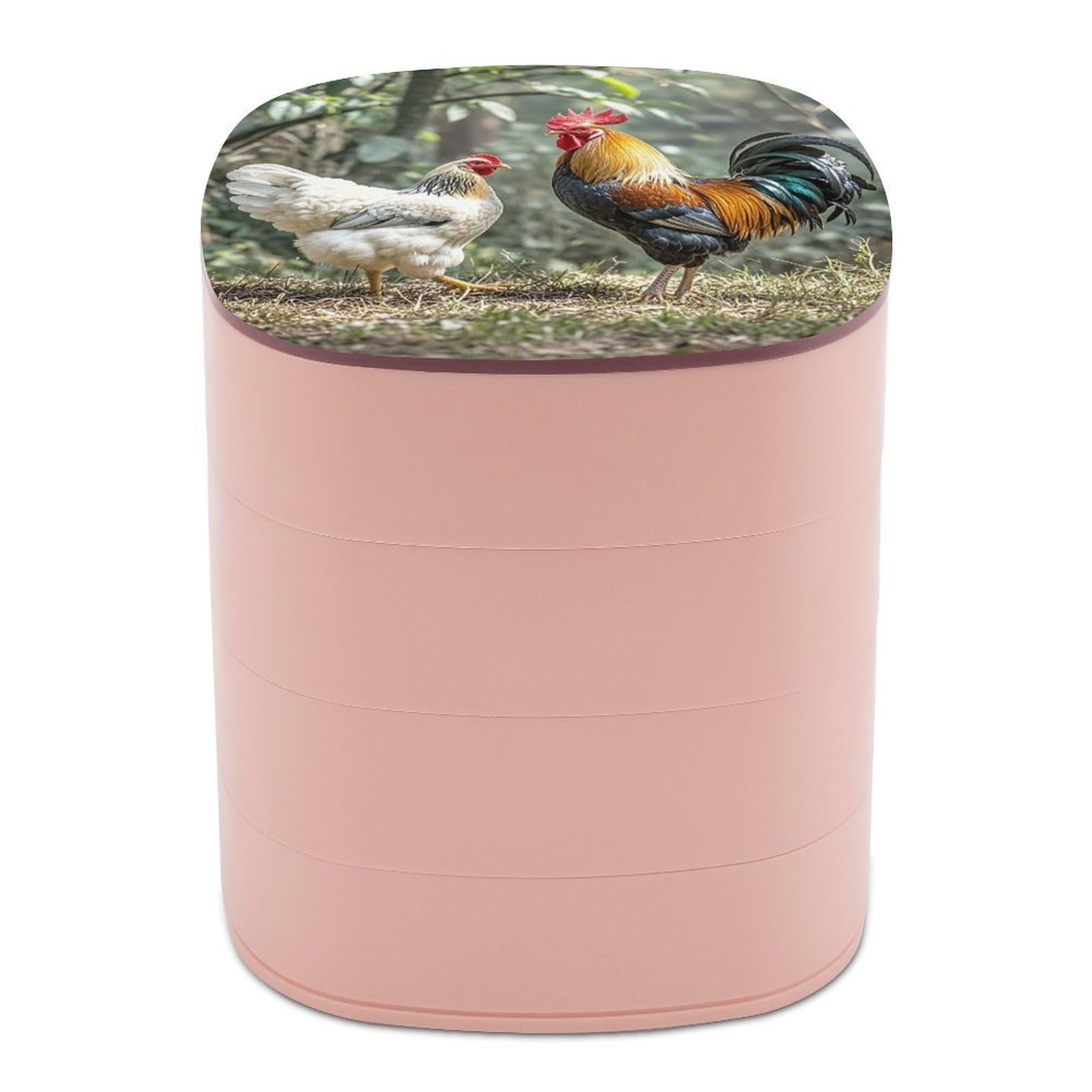 LZQPOEAS Rooster And Hen Jewelry Box with Mirror 4-Layer Rotating Travel Jewelry Case Small Jewelry Organizer Portable Jewelry Storage Box Rings Stud Necklaces Earring Holder for Women