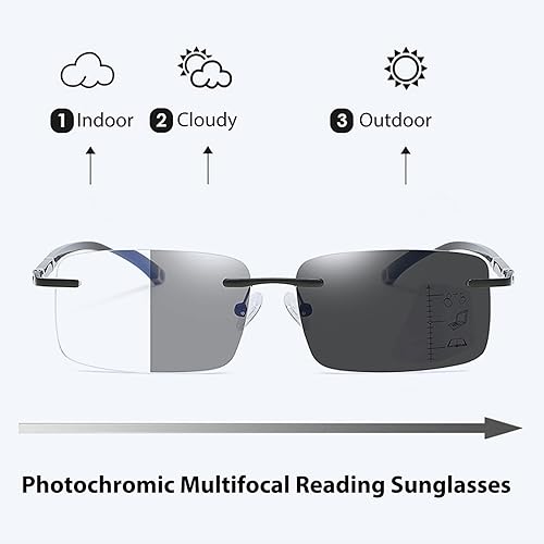 Vista 2 de Gafas de lectura progresivas multifocales fotocromáticas para hombres y mujeres, transición, multifocal, lentes de sol con luz azul