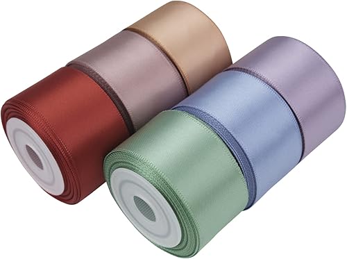 Miniatura 2 de UnionJoy Elegante cinta de satén de 1 pulgada x 6 rollos, total de 30 yardas para envolver regalos, decoración de fiestas, ramo de flores, boda,