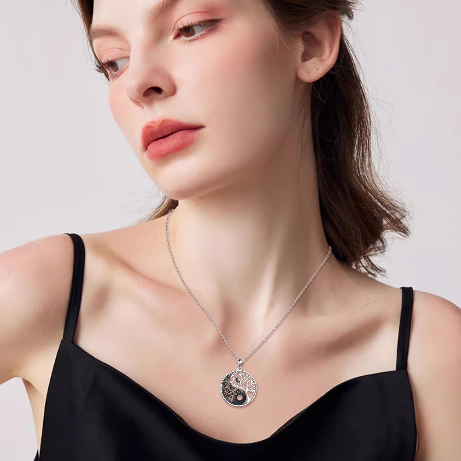 YFN Yin Yang Halskette Sterling Silber Baum des Lebens Anhänger Schmuck Geschenke für Damen Männer