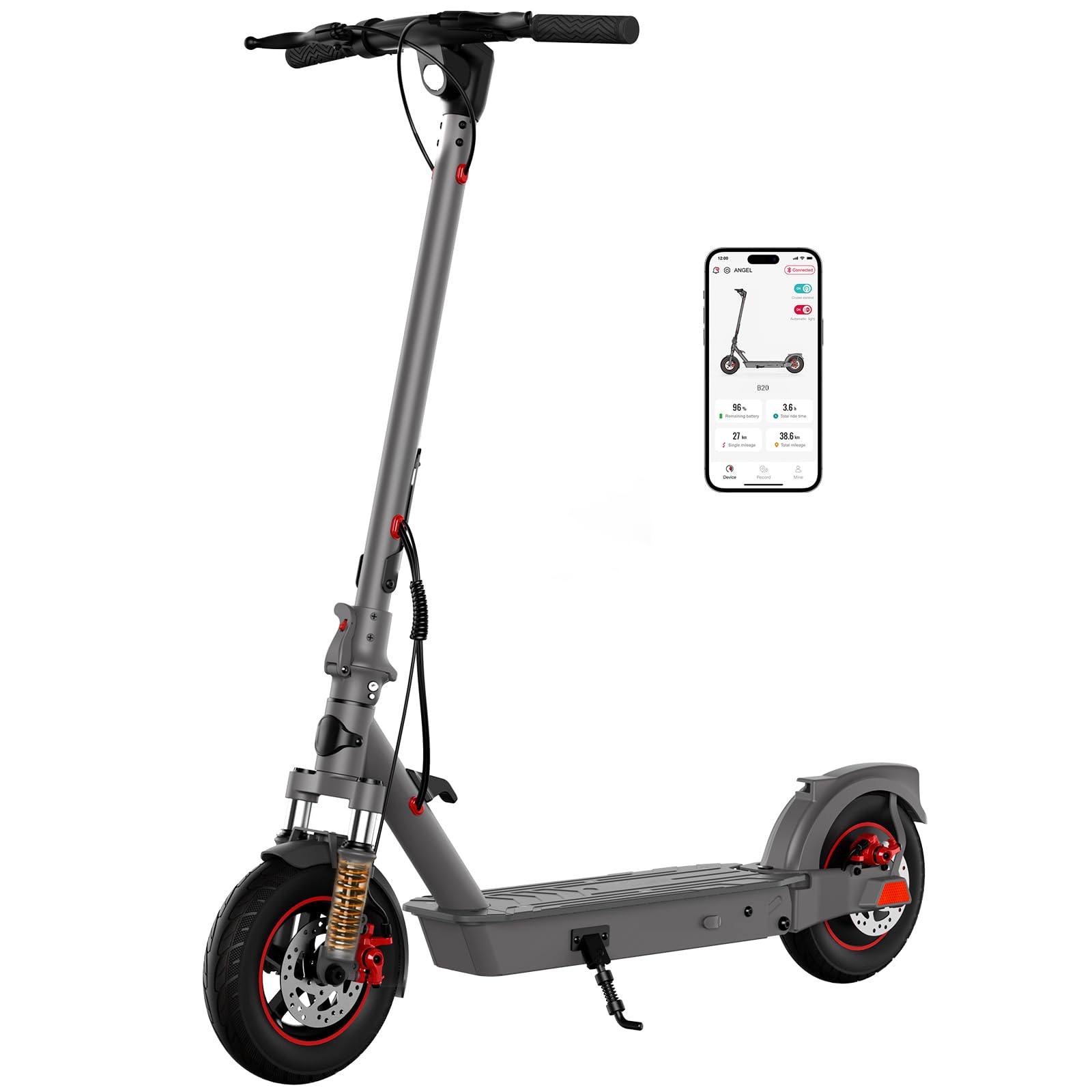SISIGAD Patinete Eléctrico 10 Pulgadas Scooter Eléctrico Adultos con Suspensión y App, E Scooter 400W Motor 36V 10.4AH Batería 25 km/h Velocidad, Electric Scooter con Doble Freno y Amortiguador