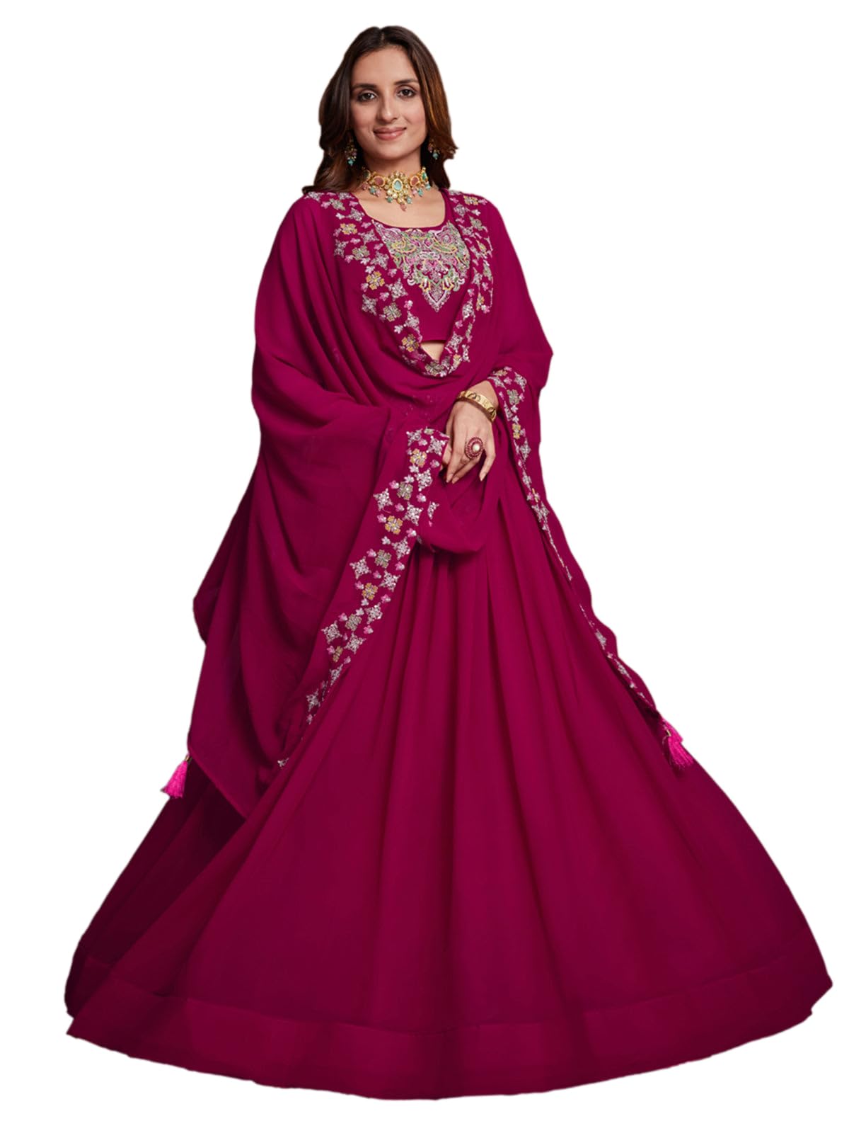 Women's Faux Georgette fabric Solid Lehenga Choli with Dupatta Semi Stitched. (_Semi Stitched).-image-3