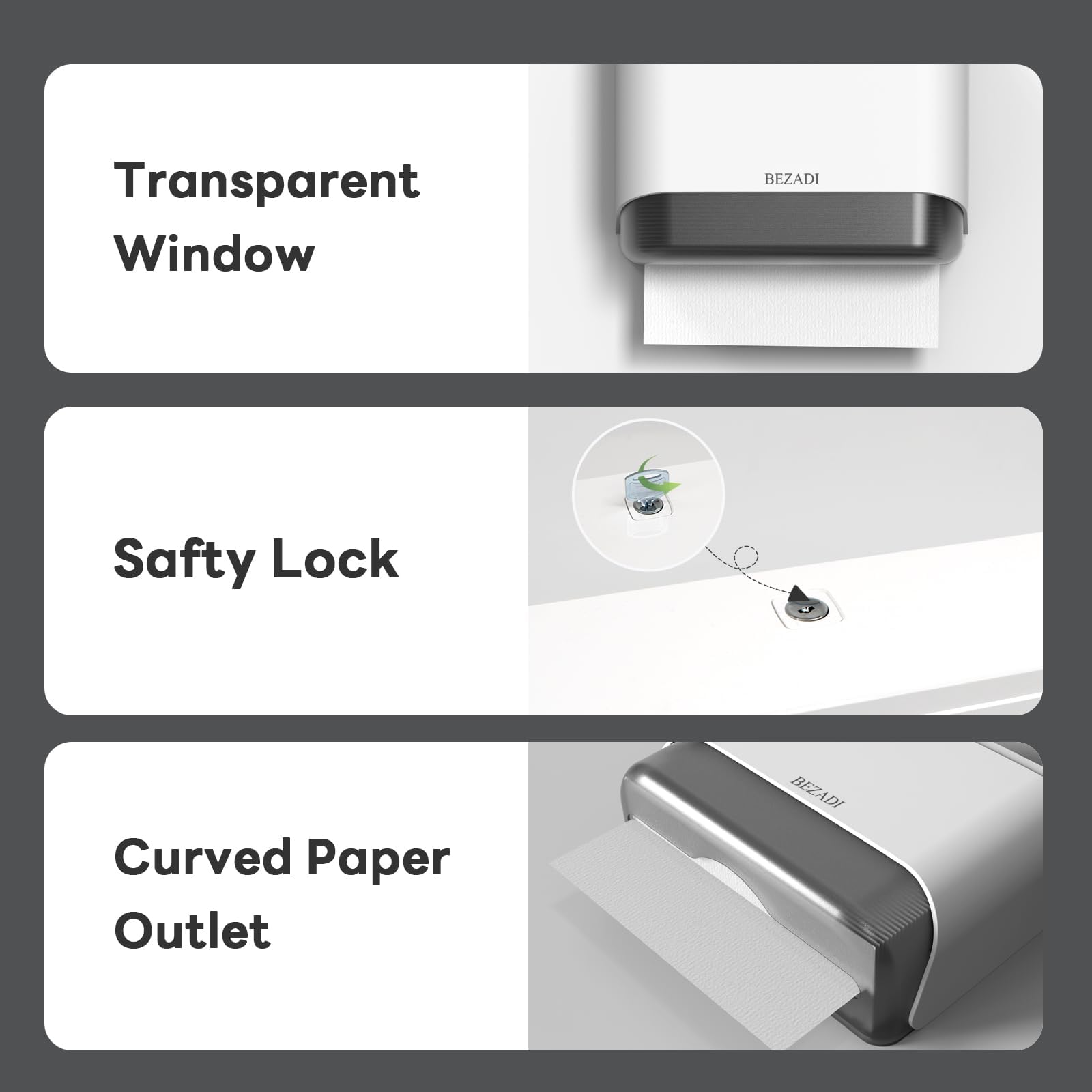 Dispensador de toallas de papel multipliegue, montaje en pared, dispensadores comerciales de servilletas con cerradura, 200 hojas, 6012 blanco