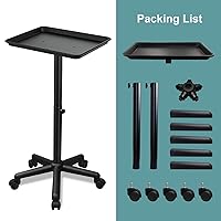 Vista 6 de Bandeja de salón con ruedas, bandeja enrollable ajustable para estilista con ruedas, bandeja de tatuaje de aluminio de alta calidad, adecuada