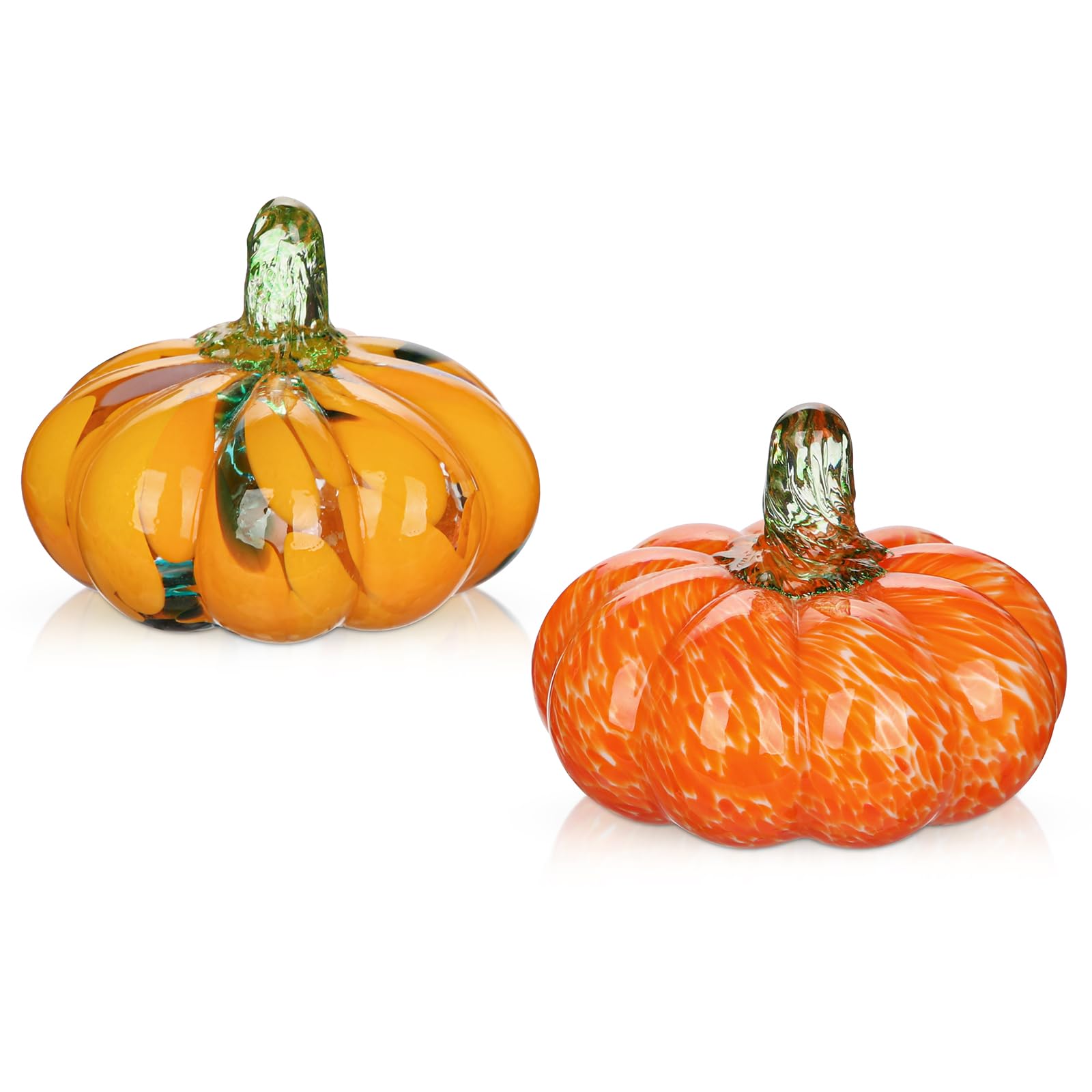 Lot De 2 Citrouilles En Verre Soufflé à La Main - Déco Automne Et Halloween - 7.9 Cm - Mini Décorations - 6