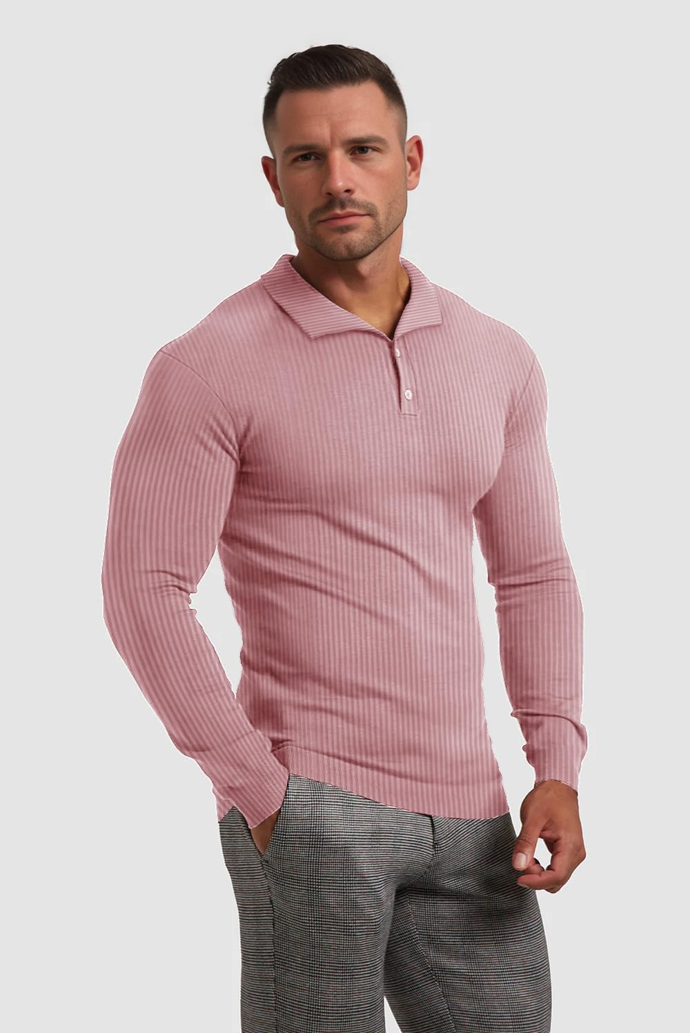 Muscle Cmdr Men's Slim Fit Muscle Polo Shirts Long&Short Sleeve Stretch Quick Dry Tee Casual Golf Athletic T-Shirts - Image 2