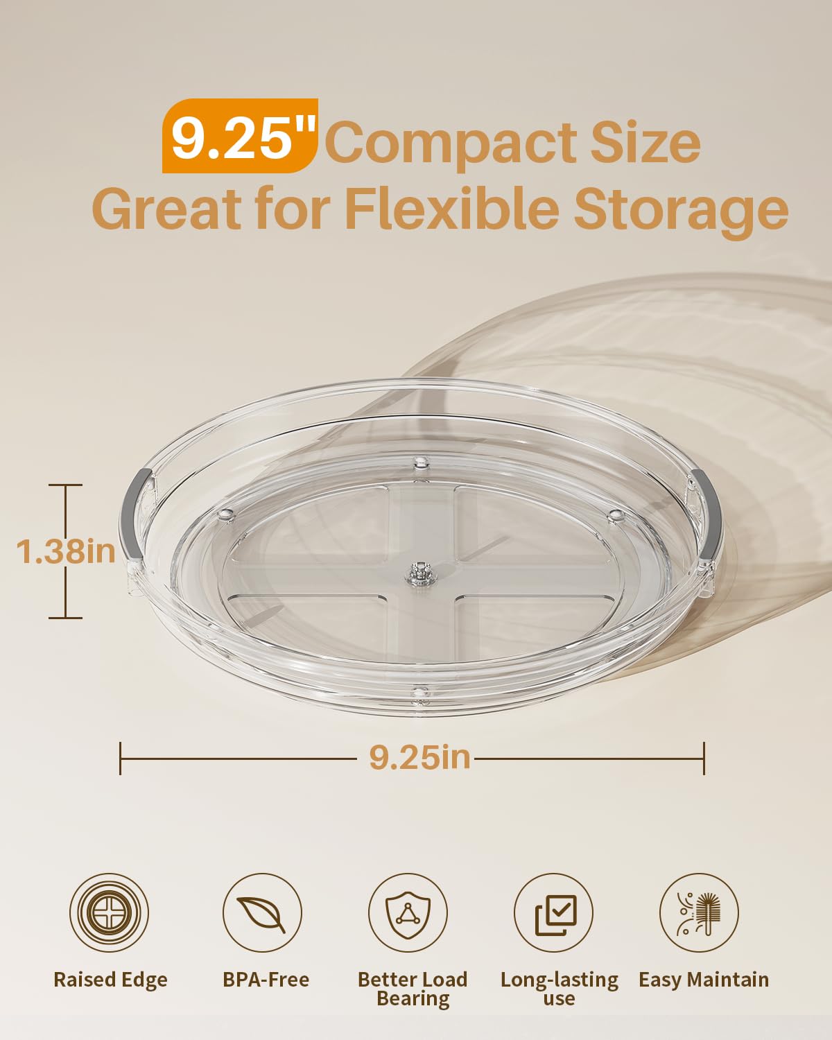 Paquete de 2 organizadores Lazy Susan de 9.25 pulgadas para gabinete, organización giratoria de especias para gabinete, cocina, mesa, encimera, despensa, organizadores de refrigerador y 6
