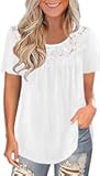 Womens Summer Plus Size Tops Blouses Short Sleeve Shirts Lace Pleated Tunic Tops M-4XL