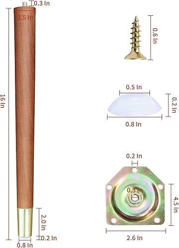 Miniatura 2 de Juego de 4 patas de mesa de 16 pulgadas, patas de muebles de madera, repuesto estilo mediados de siglo, patas de mesa auxiliar, patas de escritorio