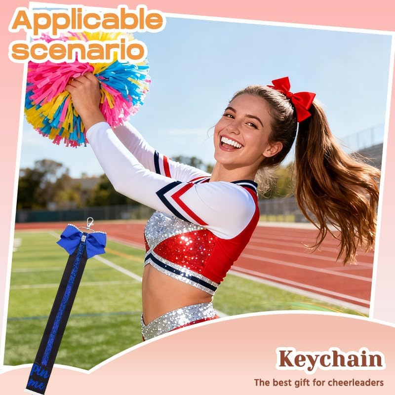 Sisadodo Cheer Bag Keychain for Backpack Pin Me Ribbon Bows Charm Glitter Bow Keyring Christmas Gifts for Cheerleader - Image 4