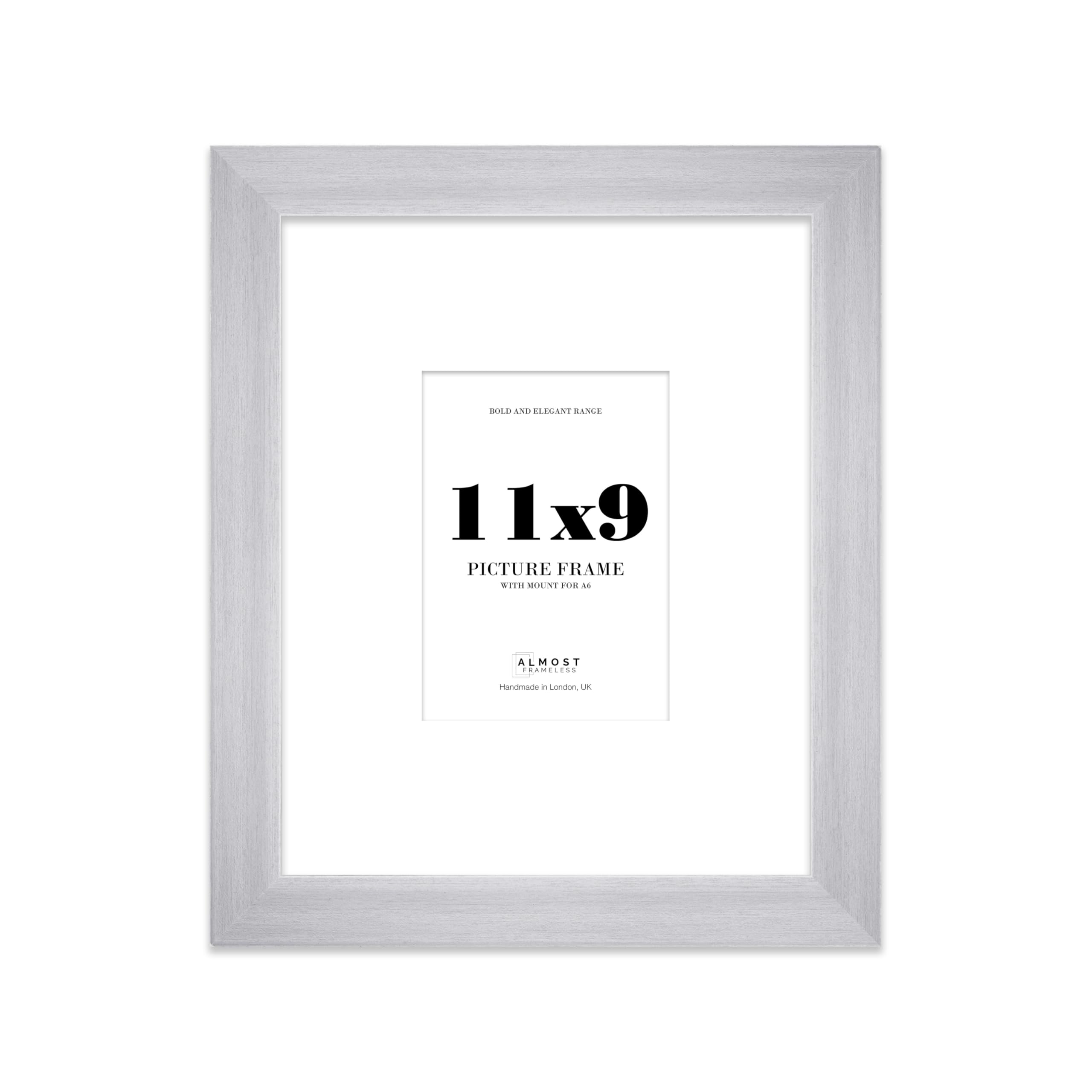 11x9" Silver Frame With Mount for A6 Pictures 28mm Edge Portrait and Landscape Display with Wall Hooks and Kickstand, 1 Pack