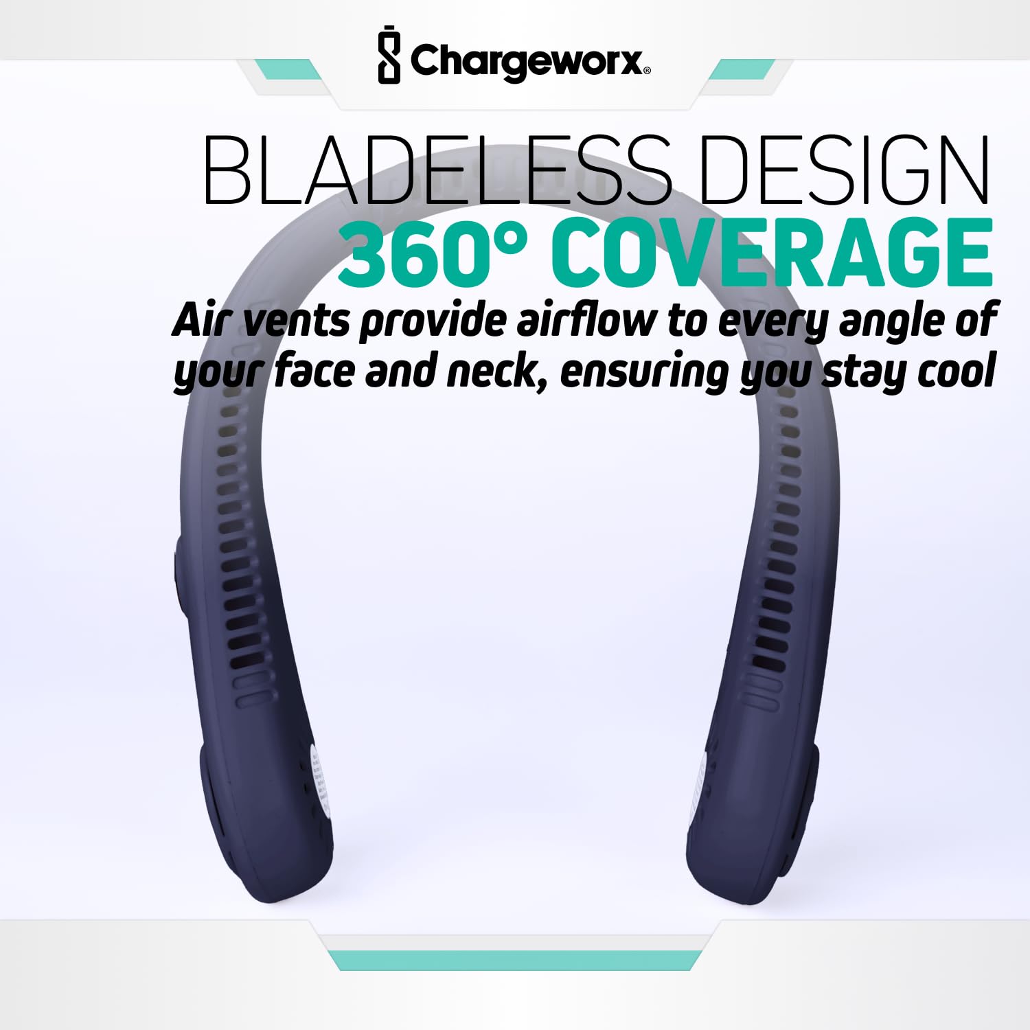 CHARGEWORX Ventilatore da collo con 5 modalità regolabili, batteria da 4000 mAh, ricaricabile tramite USB, design senza lama, super silenzioso, copertura a 360°, ideale per l'estate, per esterni (blu)