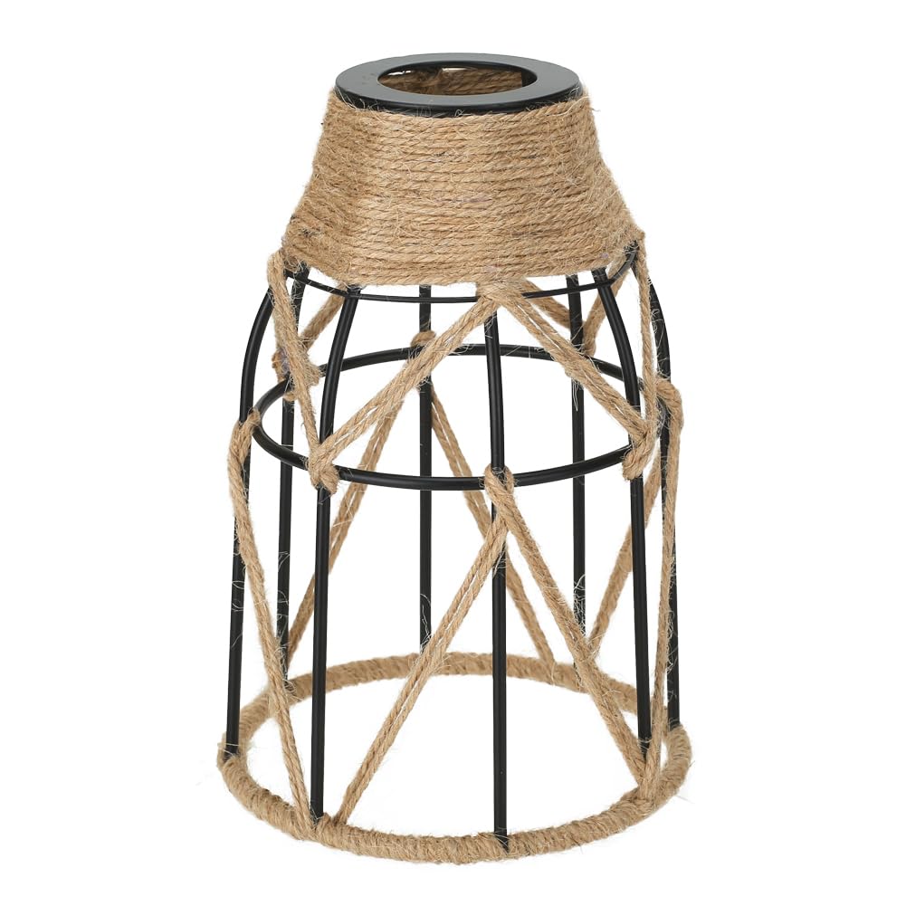 Photo 1 of 1 Pack Industrial Hemp Rope Pendant Lamp Shade, Small Vintage Boho Hanging Light Shades, Mini Rustic Metal Cage Lampshade for E27 Chandelier Wall Sconces Ceiling Hanging Pendant Light Fixture