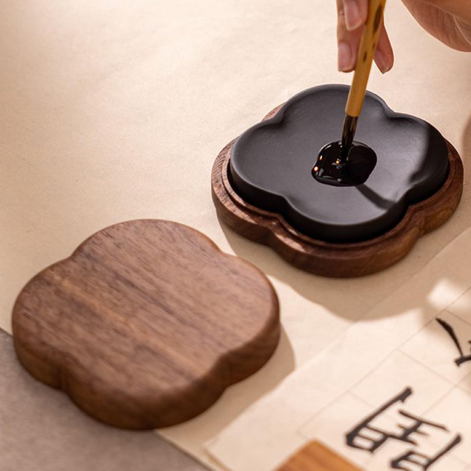 Avec coffret cadeau, calligraphie pierre d'encre, 8,8 cm, fournitures d'écriture de style chinois, décoration