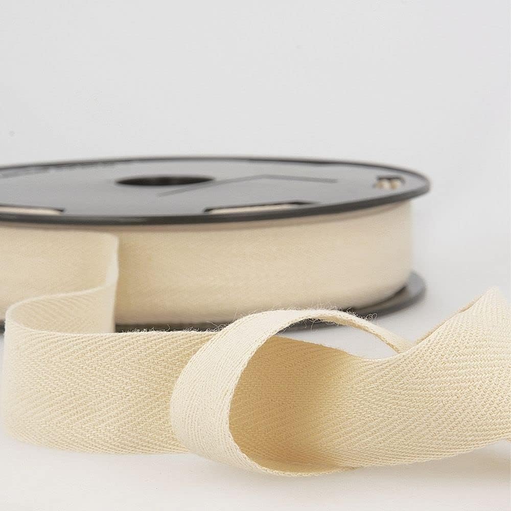 Cotton Twill Tape from Plush Addict Soft Herringbone Twill Weave Ribbon - Light Webbing for Brinding Bag Making Sewing and Dressmaking - Ivory - 25mm x 5 Metres