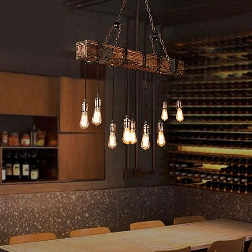 Miniatura 8 de Lámpara colgante colgante de madera vintage industrial Retro Loft Lantern Candelabro 4 luces de suspensión para cafetería, restaurante (1)