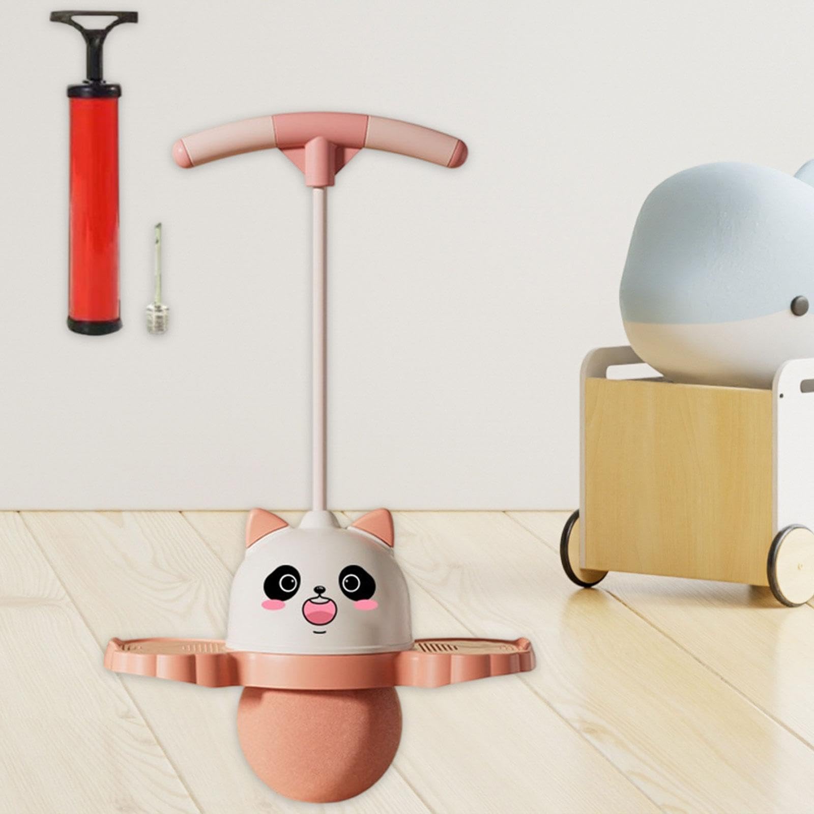 Menolana Panda Shape Pogo Ball with Handle Pogo Bouncing Ball Kids Funny Exercise Pogo Stick for Body Training Assistant Workout Boys, Pink