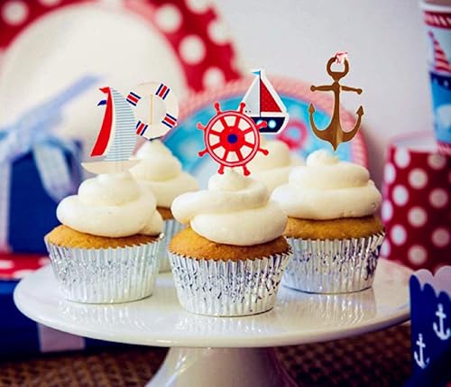 Miniatura 6 de 77 piezas de suministros náuticos para fiestas: pancarta náutica de feliz cumpleaños, banderines, 30 globos de látex (rojo, azul, blanco), 24