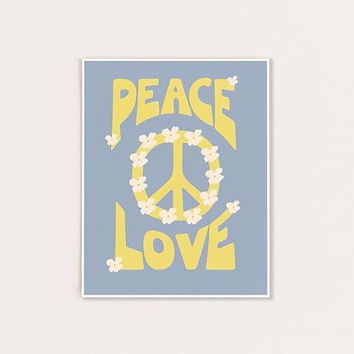VUVUKU Peace & Love 70s Retro Wall Art Print  Psychedelic Flower Power Poster for Home & Office