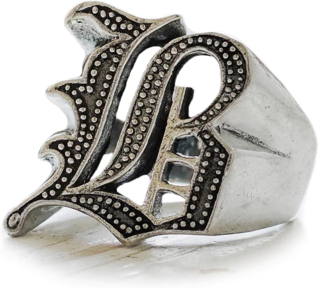 B letter old english ring men sterling silver 925 biker handmade jewelry viking