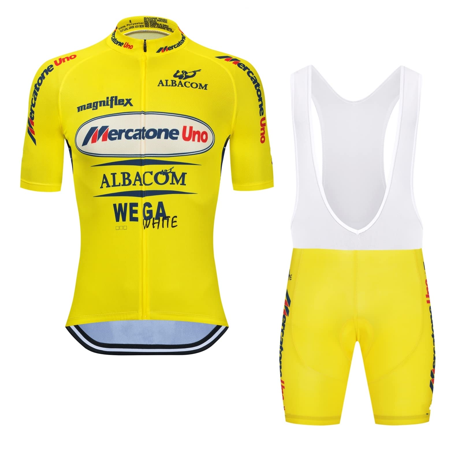 Marco Pantani Pro Team Mercatone Uno Cycling Jersey Set For Men,Breathable MTB Road Bike Shirt Paddad Bib Short Kits (5XL)