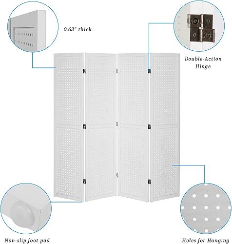 Miniatura 4 de Bonnlo Tablero de clavijas de 4 paneles independiente, organizador portátil de 5 pies para exhibición de manualidades, divisor de habitación