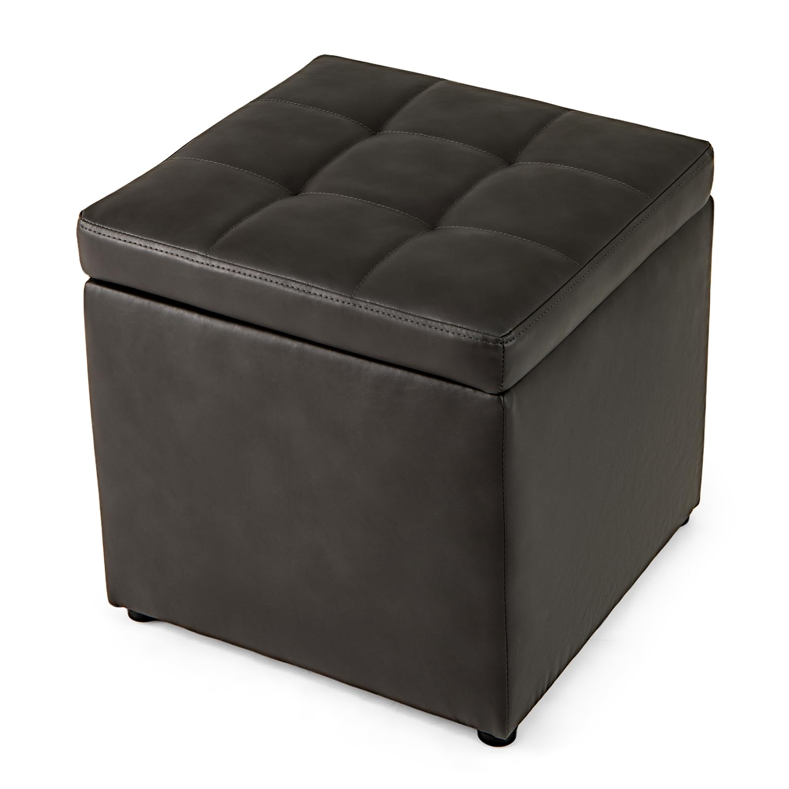 HOMASIS Pouf Contenitore Quadrato, Poggiapiedi Divano in Lino, Cassapanca Camera da Letto, Portaoggetti da Ingresso, Salotto, Sgabello di Stoccaggio Basso, 40 x 40 x 40 cm, Portata 150 kg