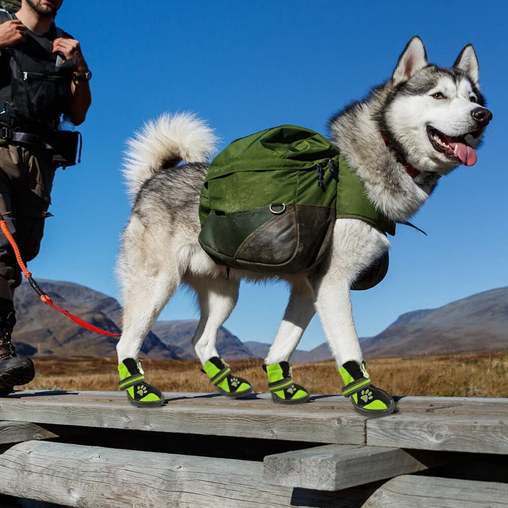 Havenfly 4 stuks Waterdichte hondenschoenen met verstelbare reflecterende bandjes voor grote honden, maat M, dog (A, 1