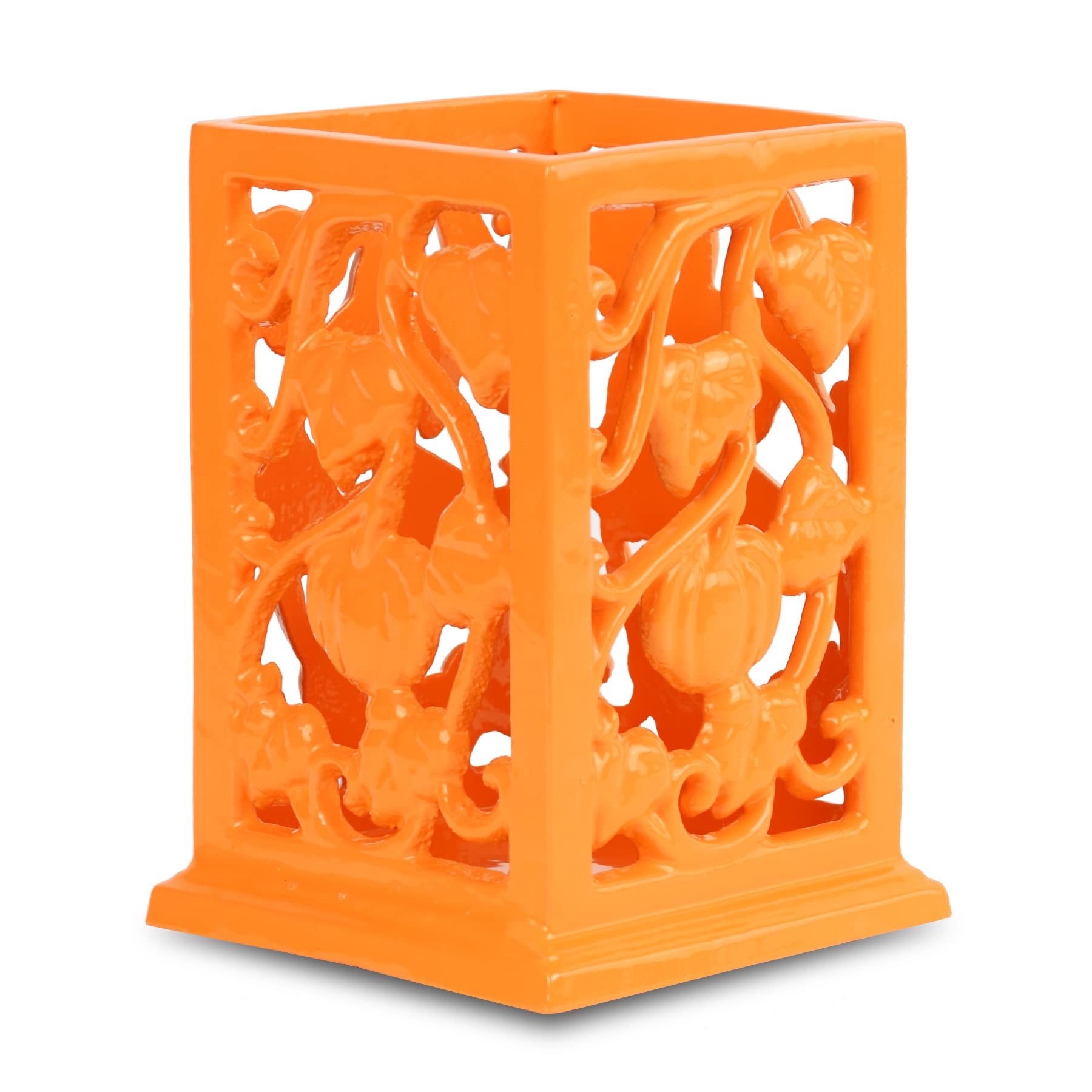 Minluful Utensil Holder for Kitchen Counter, Cast Iron Vintage Utensil Crock Large Metal Cooking Utensil Organizer for Spatula Spoon for Countertop, Orange