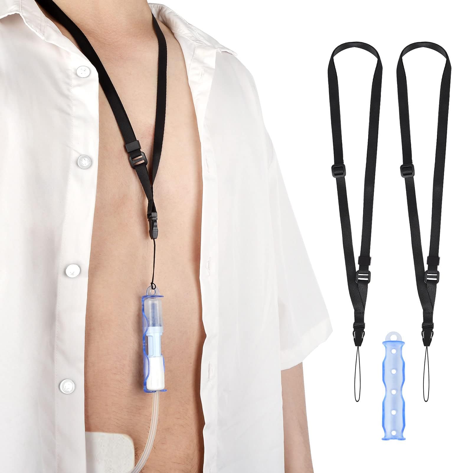 Peritoneal Dialysis Transfer Set Catheter Holder Accessories for Baxter 5C4482 5C4483, PD Secure Shower Support for Men Women with 2 PCS Ajustable Neck Lanyards - Blue