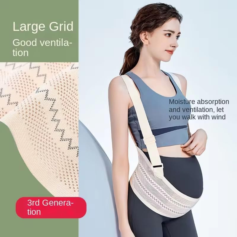 Belly Bands for Pregnant Women, Maternity Pregnancy Support Belt, Adjustable Pregnancy Belly Band, Breathable Elastic Waist Support Band with Back Brace Straps, Beige (XXL)