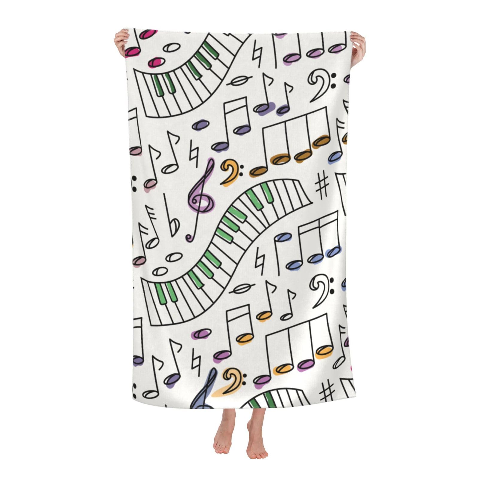 LSRCPD Beach Towel Notes and Piano Music Pattern Microfiber Beach Towels Blanket Oversized Tropical Big Extra Large XL Pool Towels Quick Dry Sandproof for Women Girls Kids
