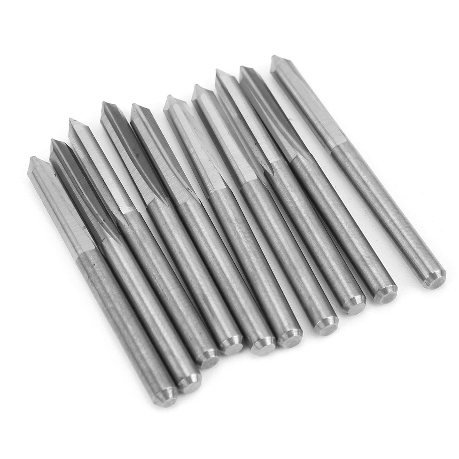 Frezy ze stali wolframowej 10 szt. 3,175 mm CNC Zestaw frezów do rzeźbienia w drewnie i grawerowaniu Wysoka precyzja Trwały do ​​profesjonalnej obróbki drewna Obróbka metali (60*0,3)